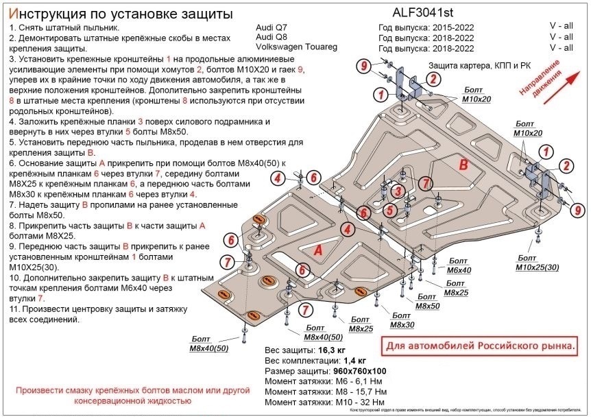 Защита радиатора и картера (2 части) для Volkswagen Touareg III