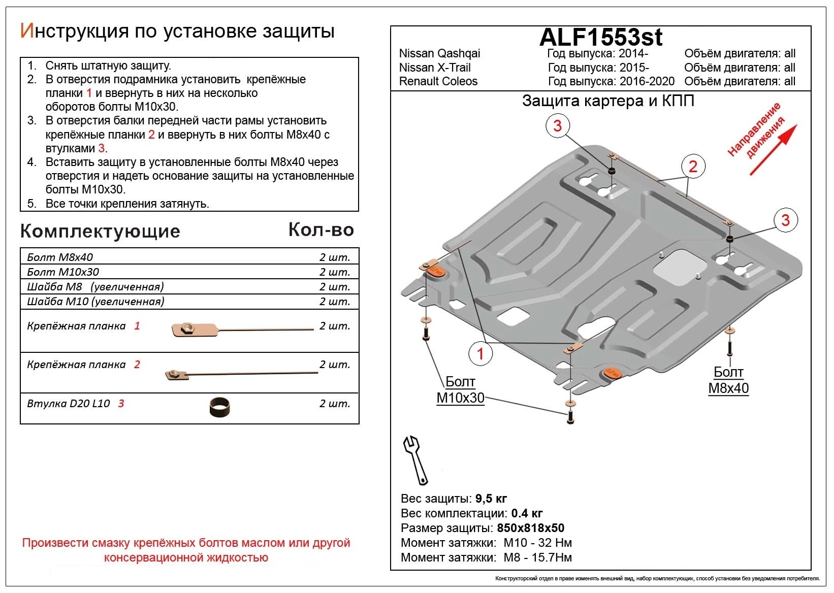 Увеличенная защита картера и КПП для Nissan Qashqai II Рестайлинг