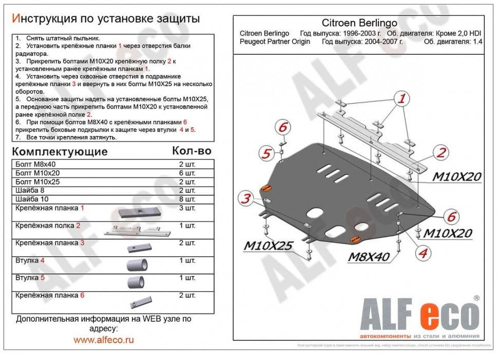 Защита картера и КПП для Peugeot Partner II Рестайлинг