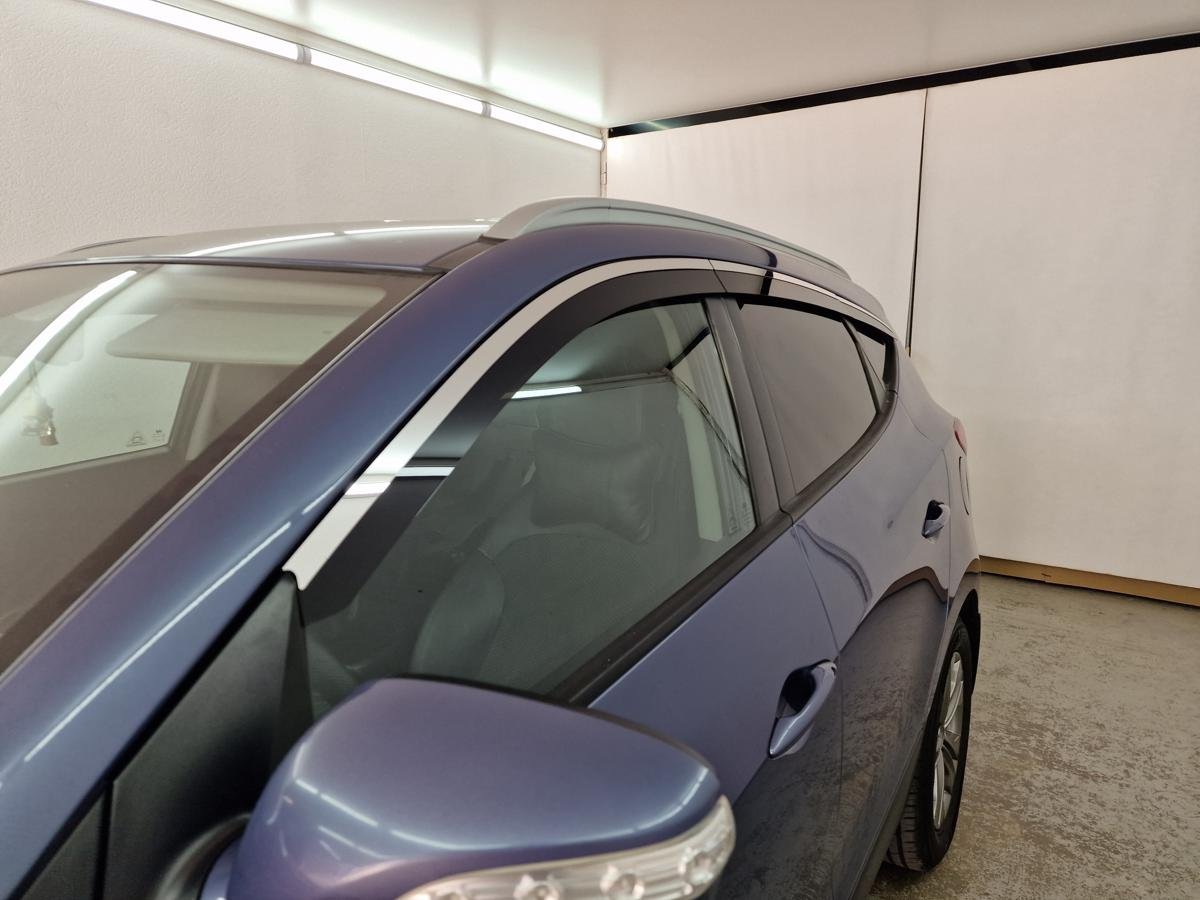 Дефлекторы окон 2D с хром накладками 6 шт. (под наклоном) для Hyundai Santa Fe V (MX5)