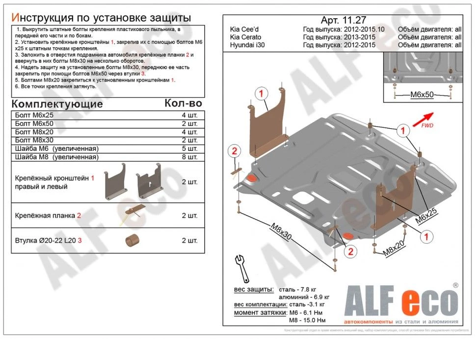 Защита картера и КПП для Hyundai i30 II