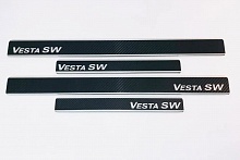 Накладки на пороги нержавеющая сталь под карбон 4шт. для LADA (ВАЗ) Vesta I